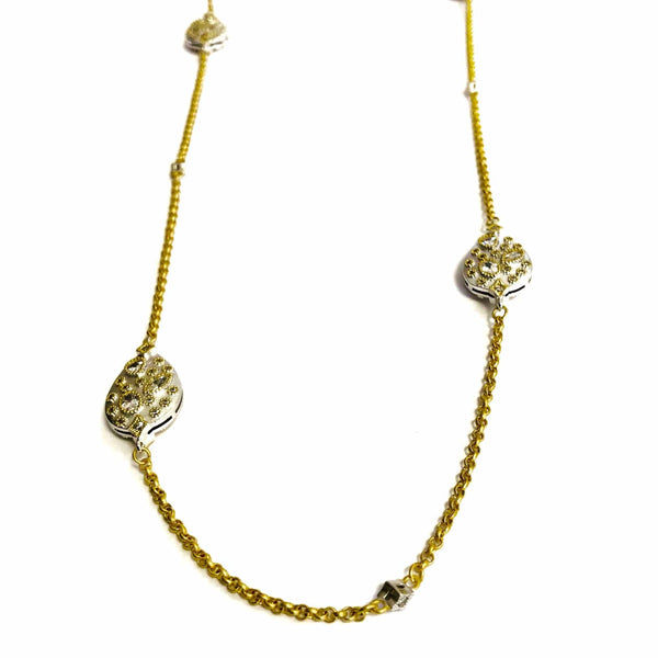 Long Necklace with Crystal Embedded Teardrops- Gold
