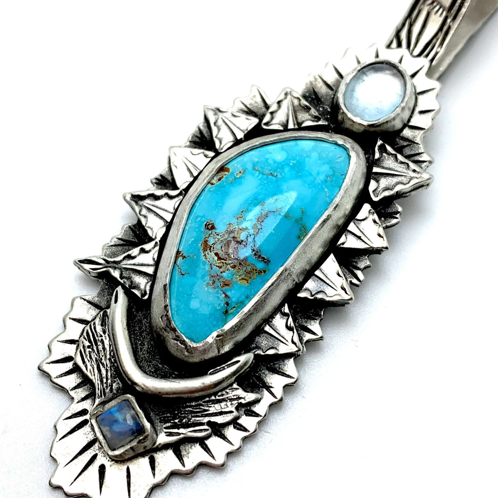 Sterling Silver Turquoise Moonstone And Aquamarine Cabachons