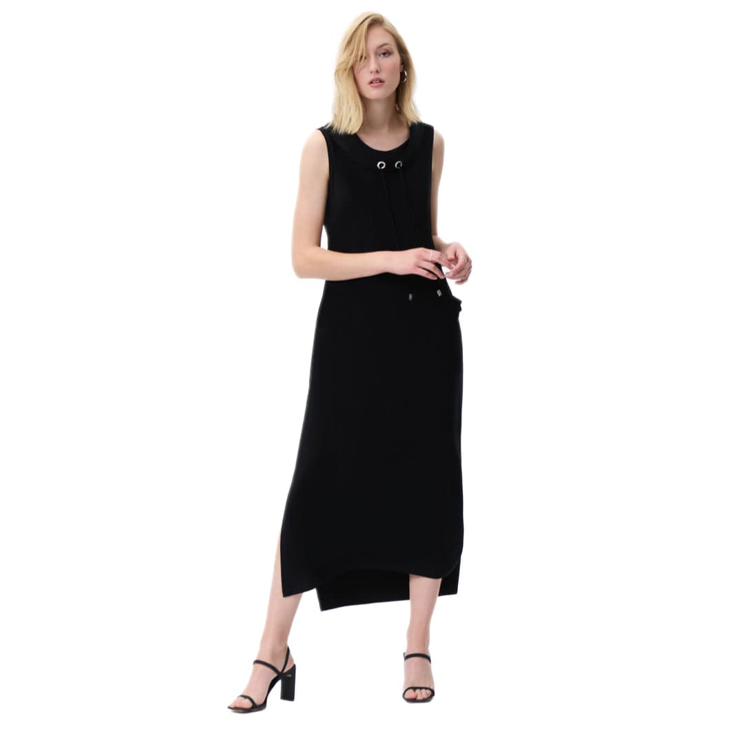 Joseph Ribkoff LDS Black Dress With Pull Tie Sleeves - Gee Loretta Joseph Ribkoff LDS Black Dress With Pull Tie Sleeves - Gee Loretta
