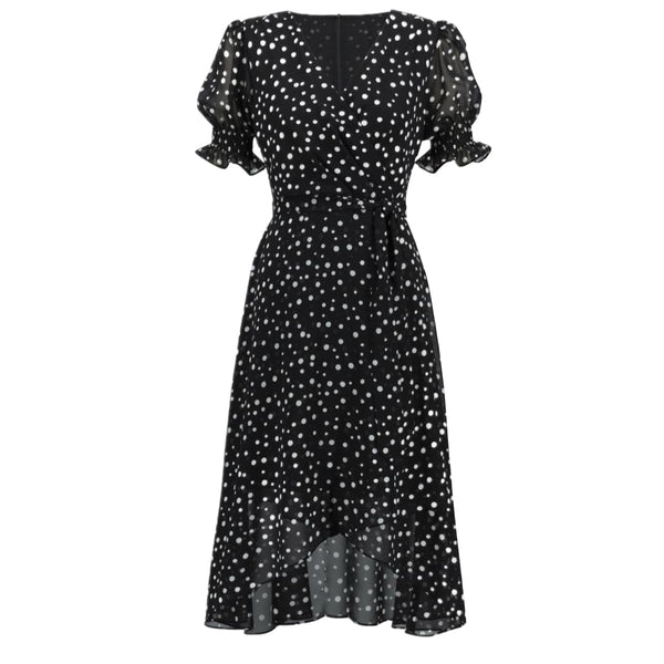 Low Cut Polka Dot Black And White Dress