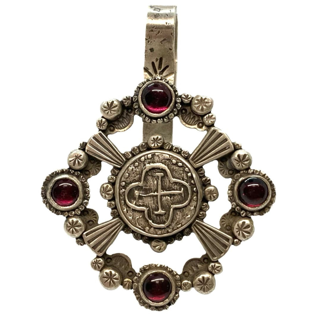 Lawrence Baca Garnet Cabochons Sterling Silver Pendant