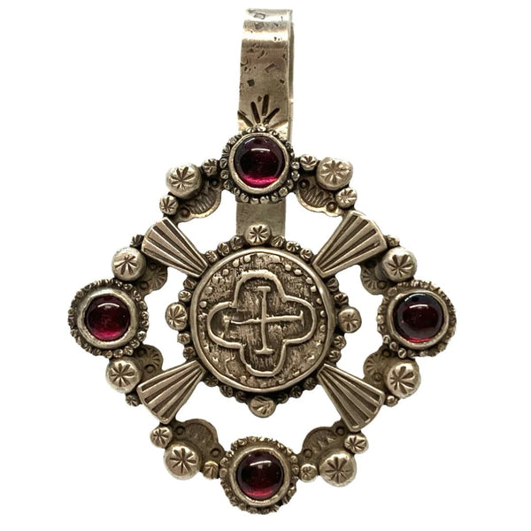 Lawrence Baca Garnet Cabochons Sterling Silver Pendant