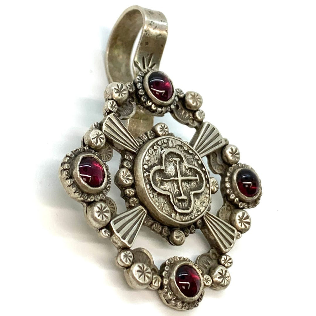 Lawrence Baca Garnet Cabochons Sterling Silver Pendant