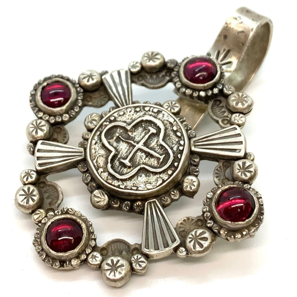 Lawrence Baca Garnet Cabochons Sterling Silver Pendant