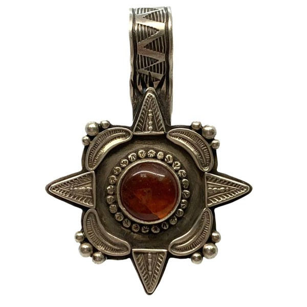 Lawrence Baca Carnelian Cabachon Sterling Silver Pendant