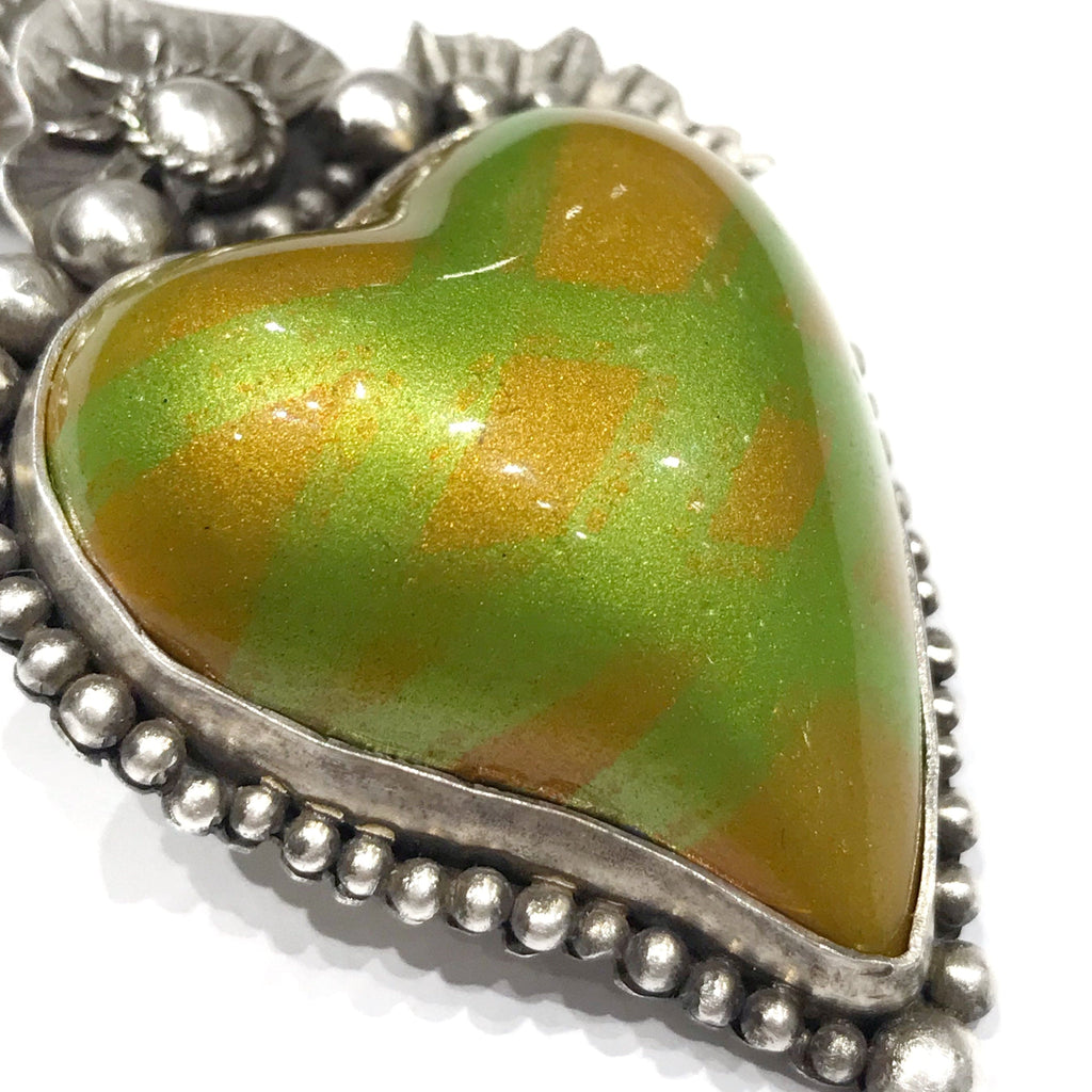 Lawrence Baca Neon Green and Citrus Car Heart Enhancer