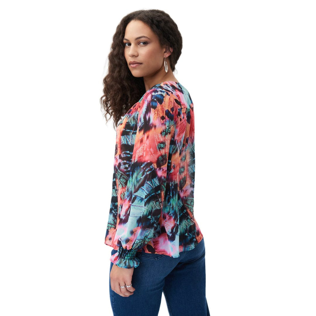 Low Cut Multicolored Long Sleeve Top