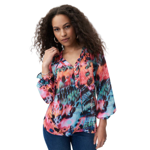 Low Cut Multicolored Long Sleeve Top