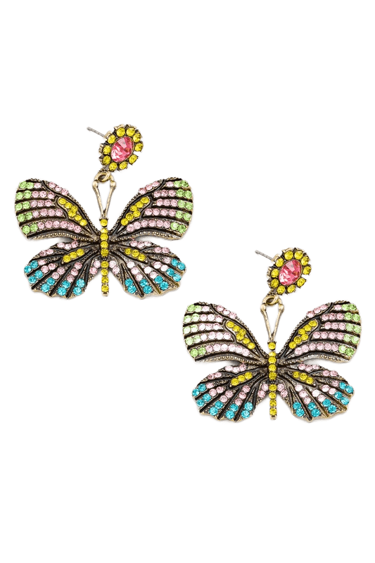 Silver and multicolored butterfly earrings