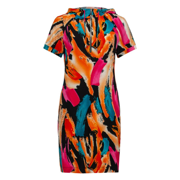 Dress With Front Zip And Multicolored Pattern