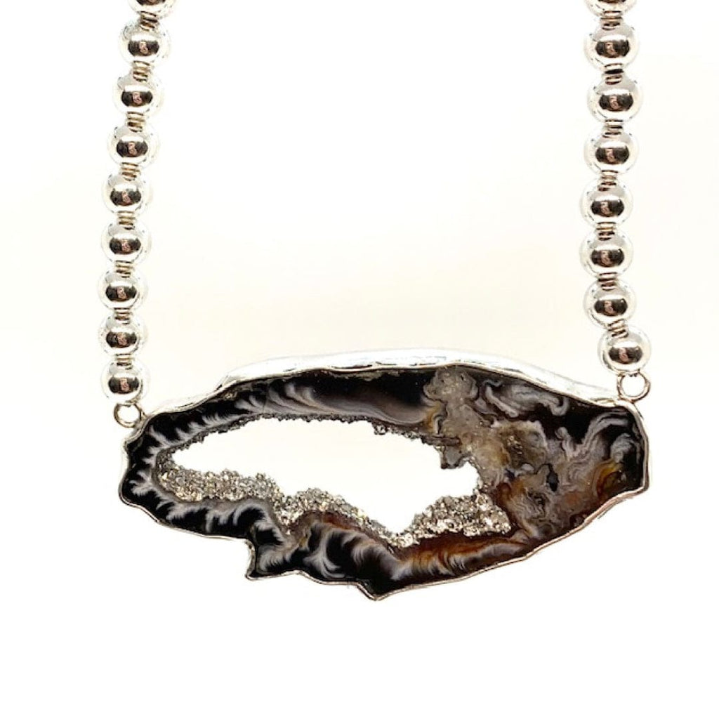 Druzy Necklace On Sterling Ball Chain