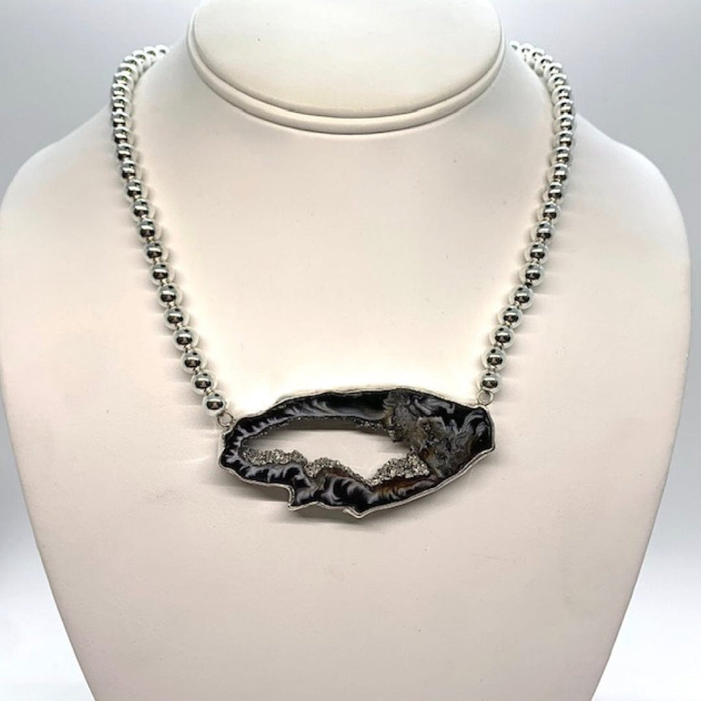 Druzy Necklace On Sterling Ball Chain