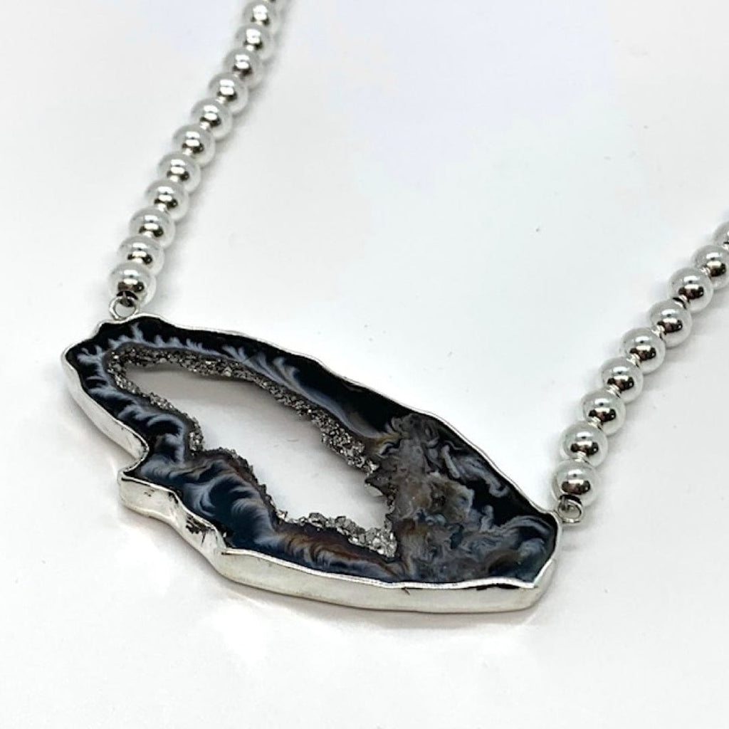 Druzy Necklace On Sterling Ball Chain