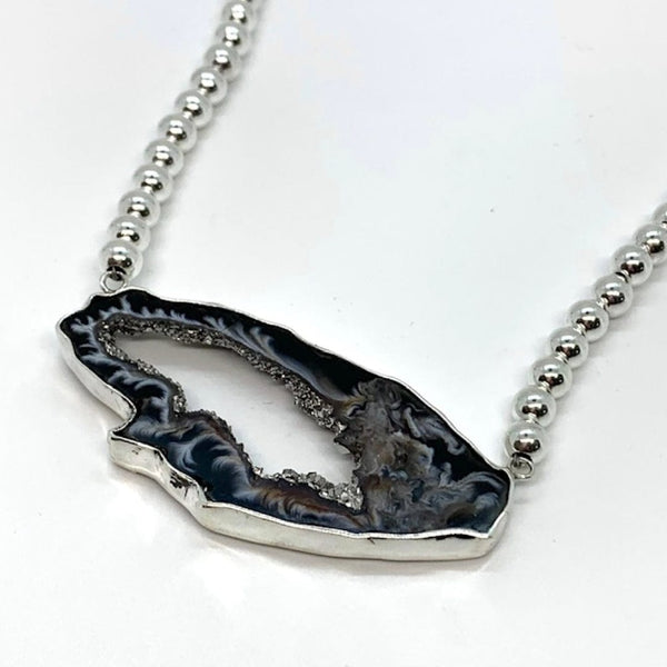 Druzy Necklace On Sterling Ball Chain