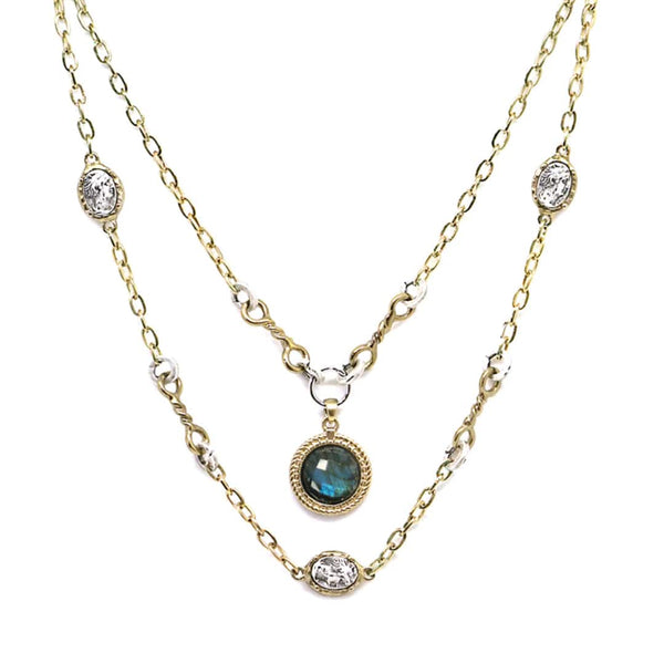 Gold Two Tier Twisted Ring Labradorite Necklace