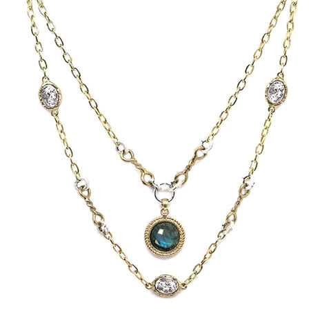 Gold Two Tier Twisted Ring Labradorite Necklace