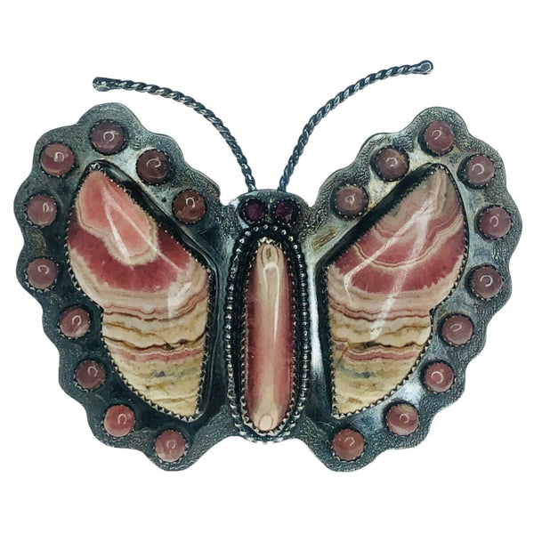 Pearls are for Girls -  Butterfly Rhodocrosite and Garnet Sterling Cuff