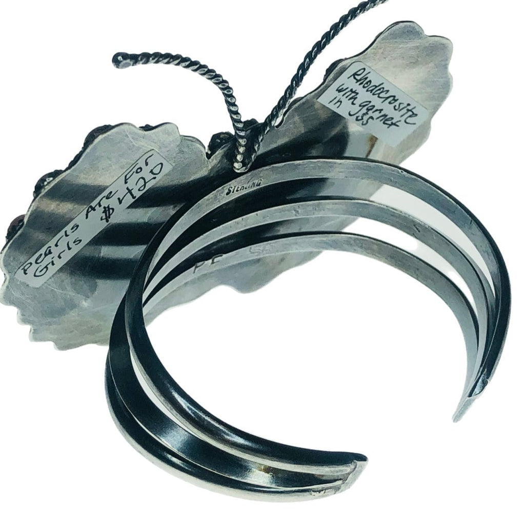 Pearls are for Girls -  Butterfly Rhodocrosite and Garnet Sterling Cuff