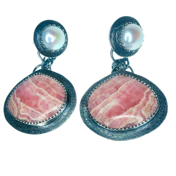 Pearls are for Girls - Rhodocrosite and Pearl Earrings