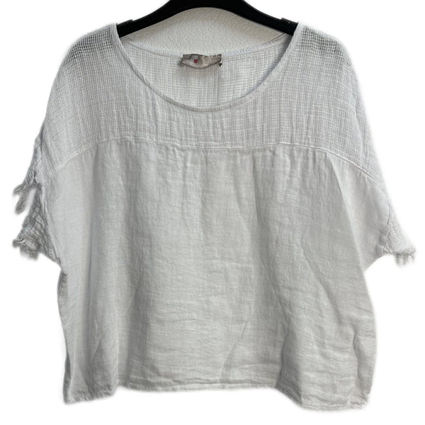 Candi Frayed Mixed Media Top