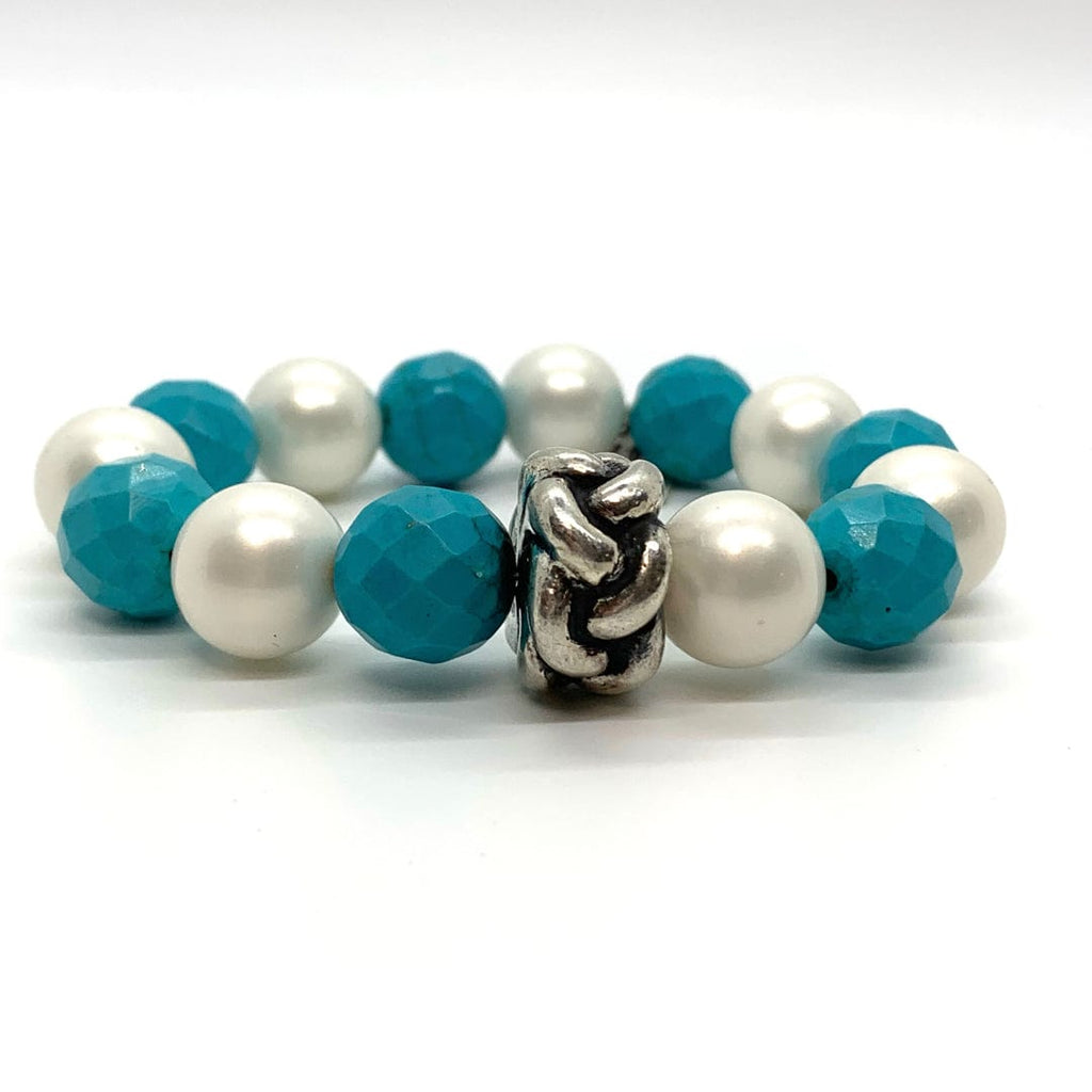 Dian Malouf Turquoise and White Pearls Bracelet