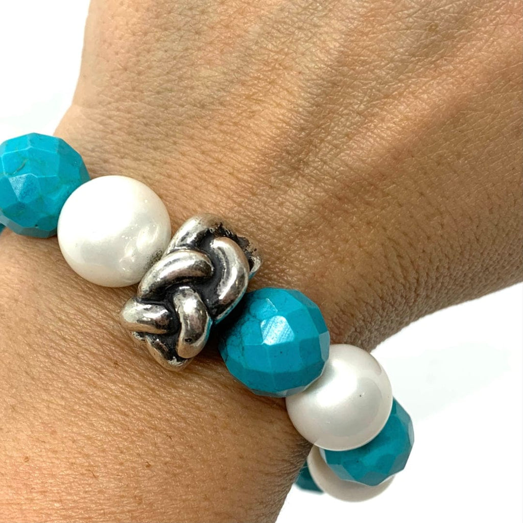 Dian Malouf Turquoise and White Pearls Bracelet