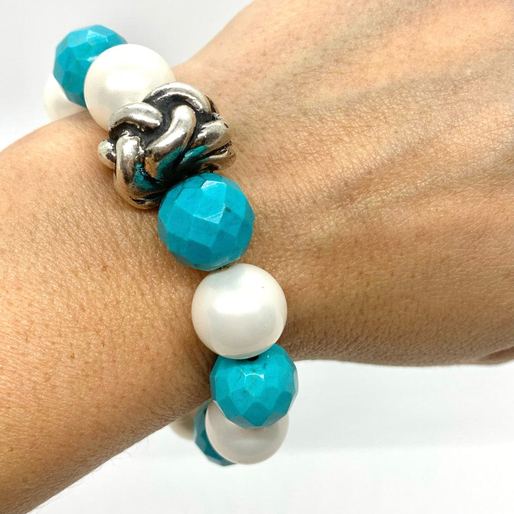Dian Malouf Turquoise and White Pearls Bracelet