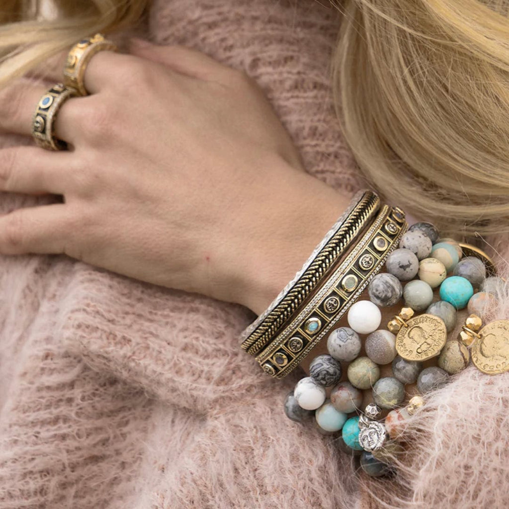 Gold Bela Small Oval Labradorite & Coin Bangle