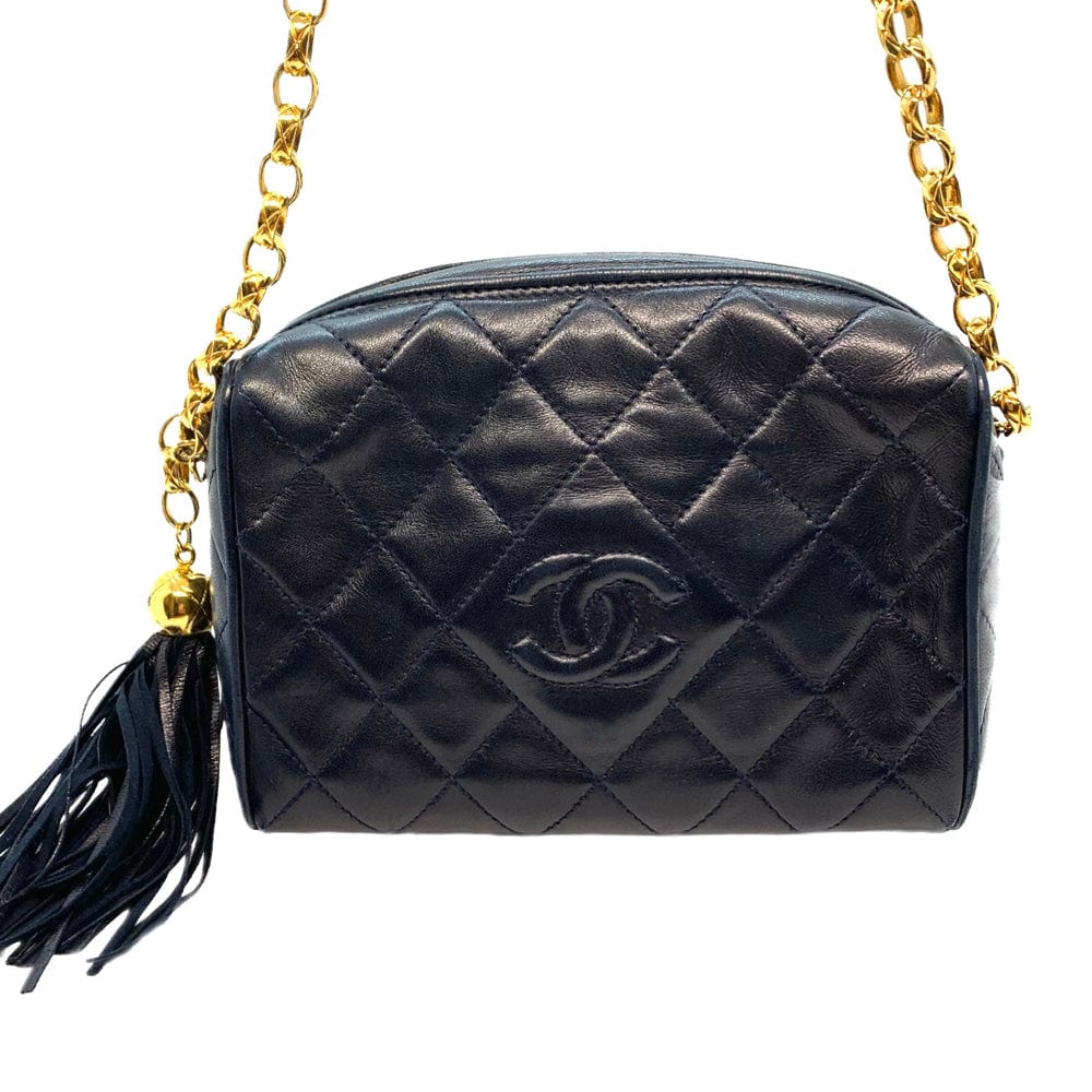 Vintage Dark Navy Quilted Lamb Skin Camera Bag