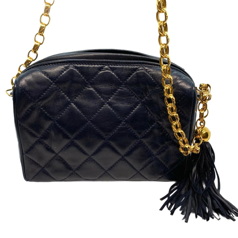 Vintage Dark Navy Quilted Lamb Skin Camera Bag