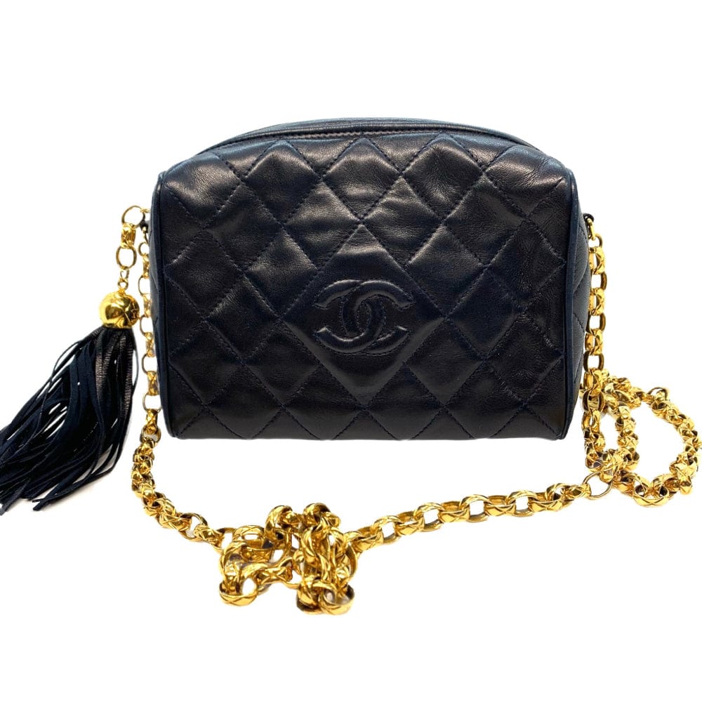 Vintage Dark Navy Quilted Lamb Skin Camera Bag