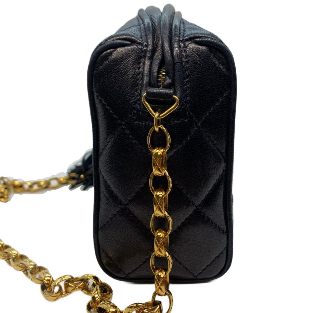 Vintage Dark Navy Quilted Lamb Skin Camera Bag