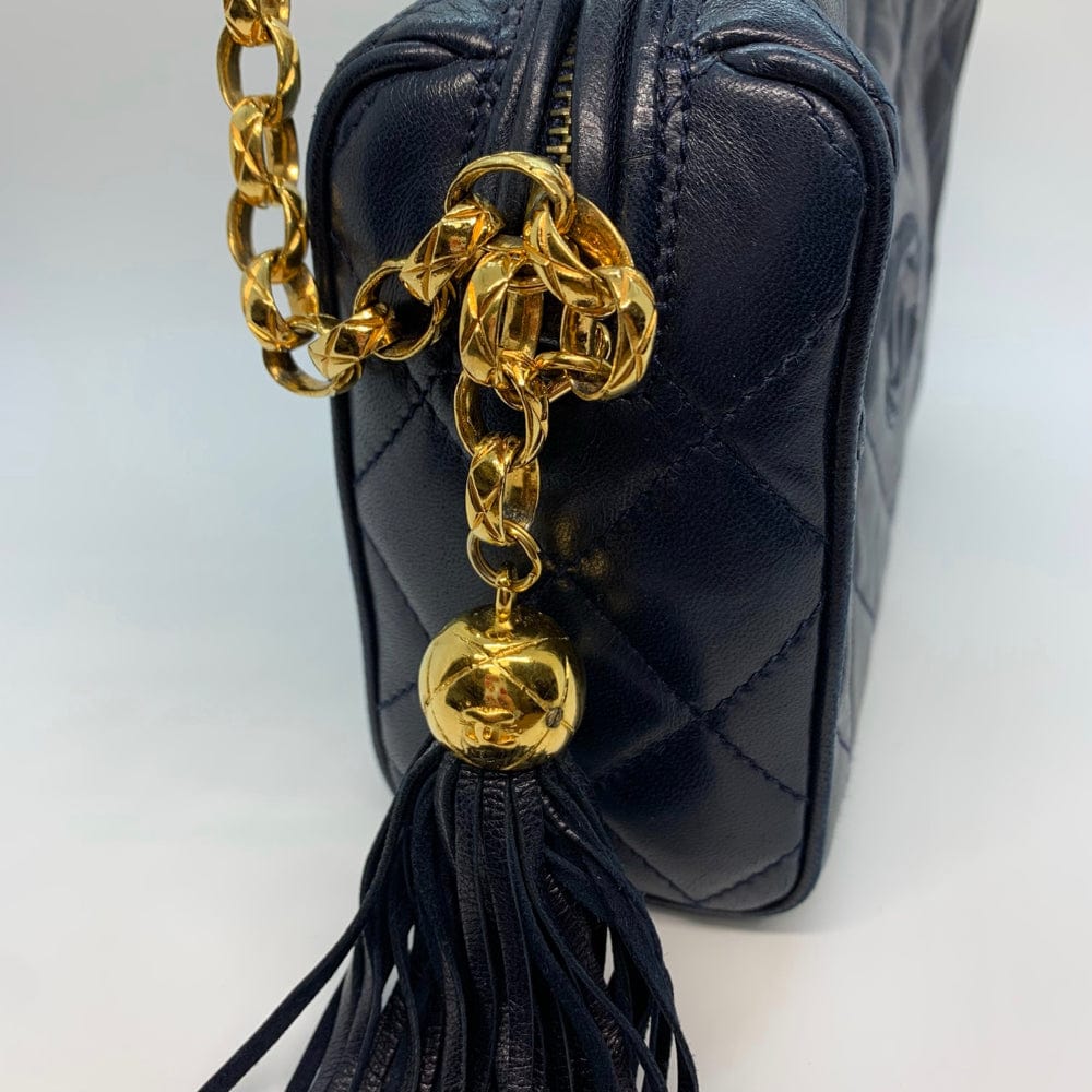 Vintage Dark Navy Quilted Lamb Skin Camera Bag