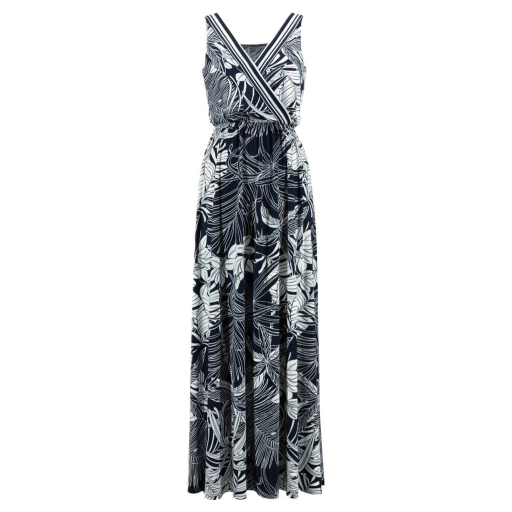 Blue And White Low Cut Dress