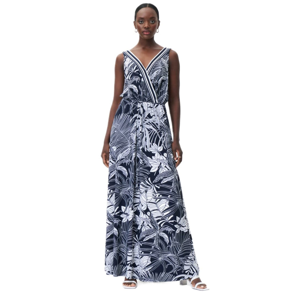 Blue And White Low Cut Dress