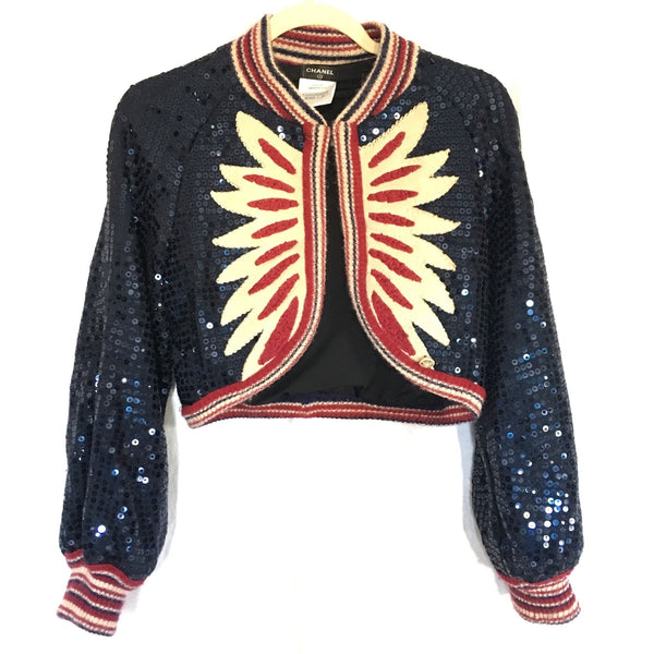 Rare CHANEL cashmere, silk and sequin bolero jacket from the 2014 Paris Texas prefall collection.