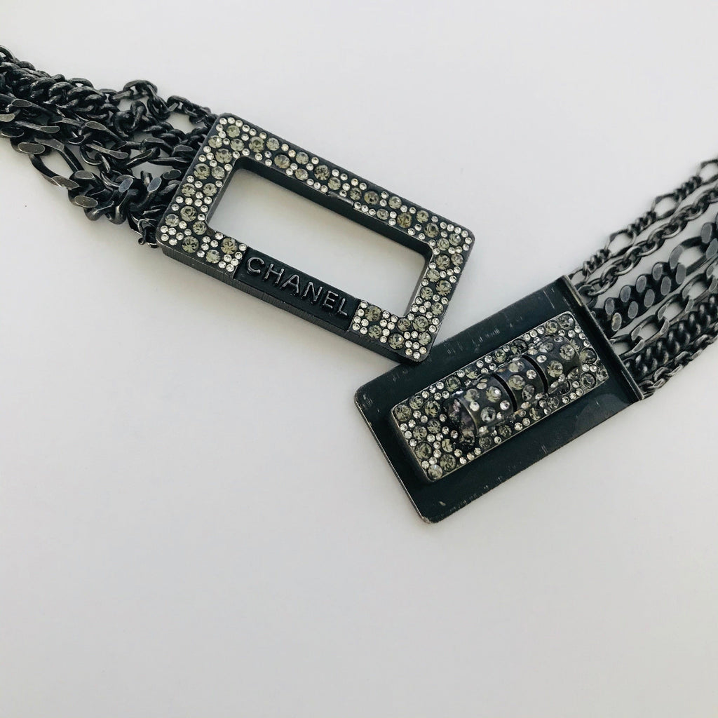 CHANEL Crystal Reissue Lock Chain Choker Necklace