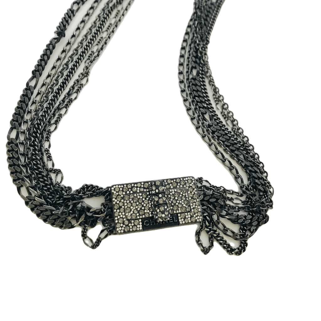CHANEL Crystal Reissue Lock Chain Choker Necklace