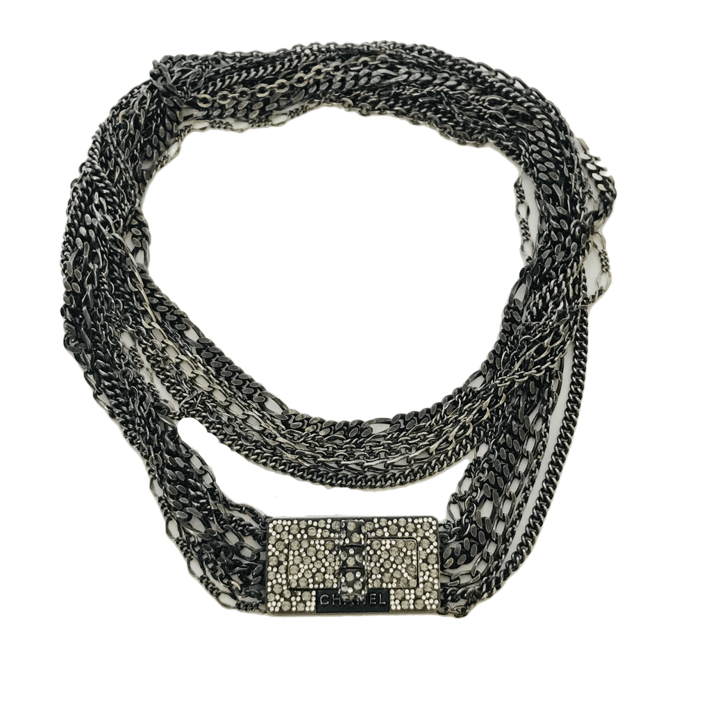 CHANEL Crystal Reissue Lock Chain Choker Necklace