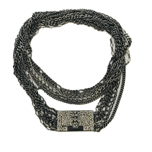 CHANEL Crystal Reissue Lock Chain Choker Necklace