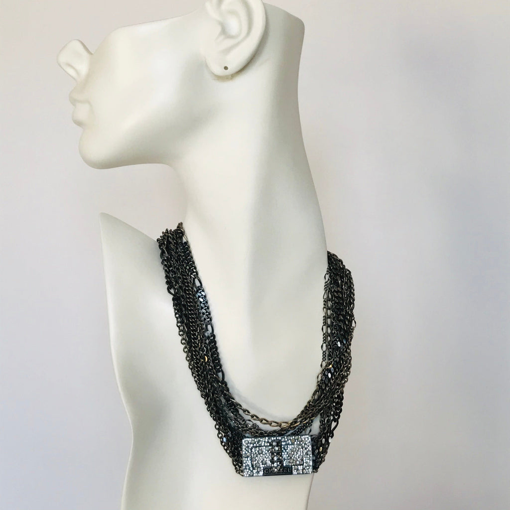 CHANEL Crystal Reissue Lock Chain Choker Necklace