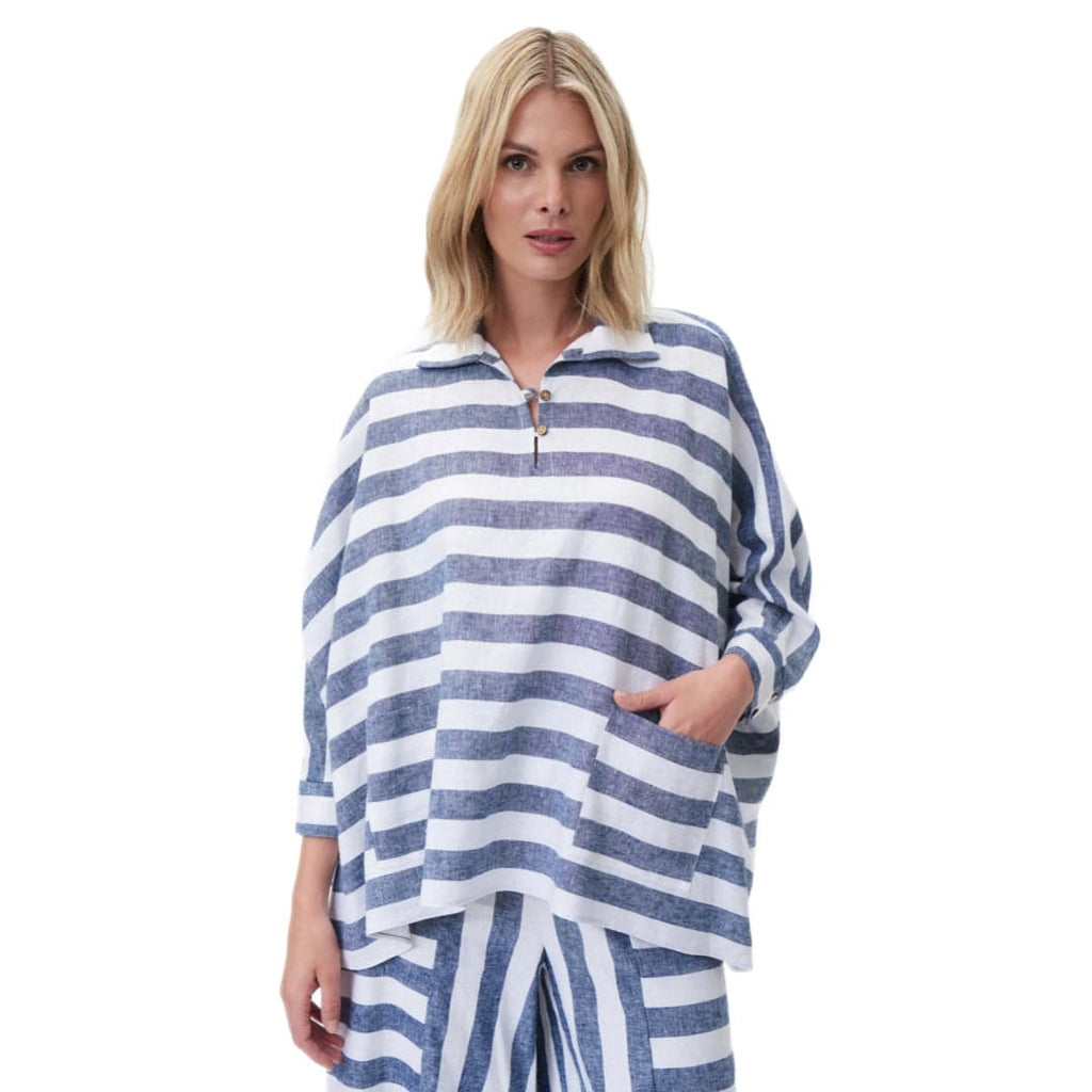 Blue And White Striped Collar Shirt