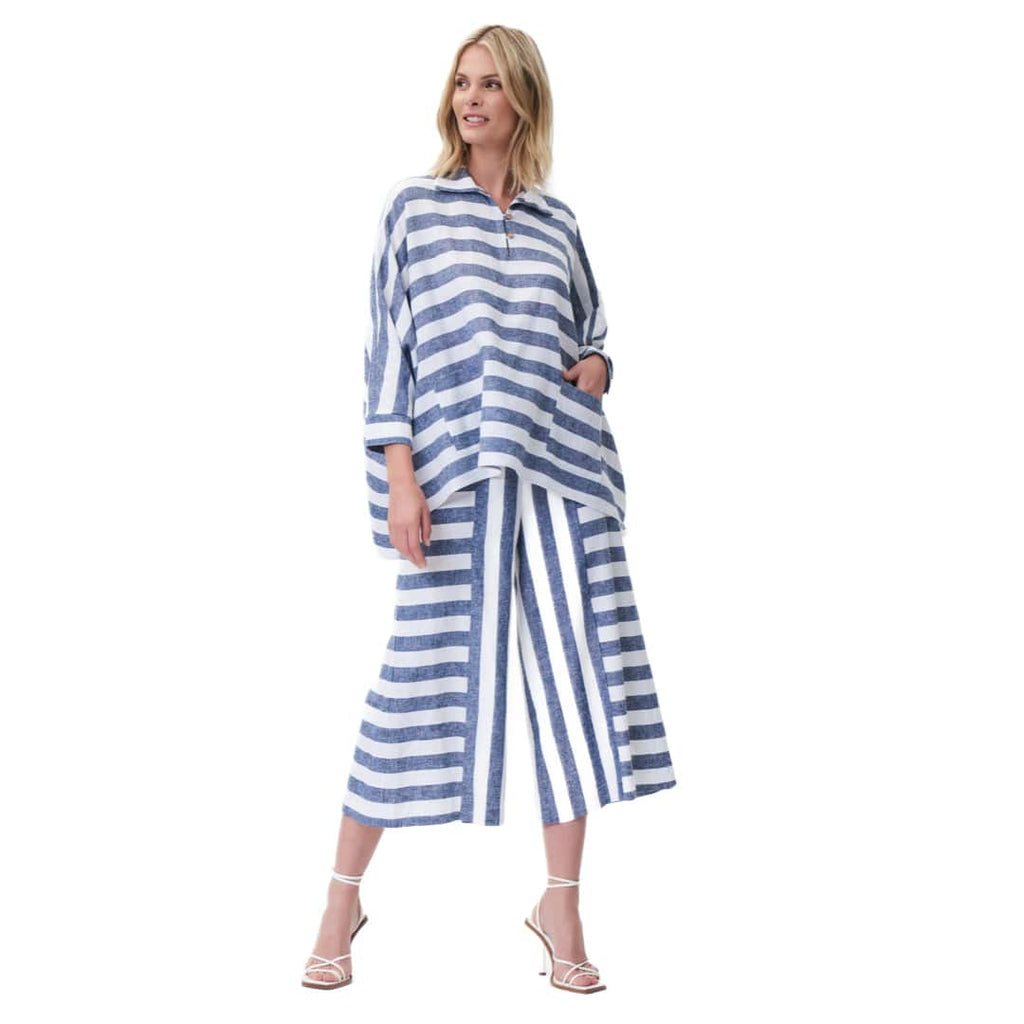 Blue And White Striped Collar Shirt